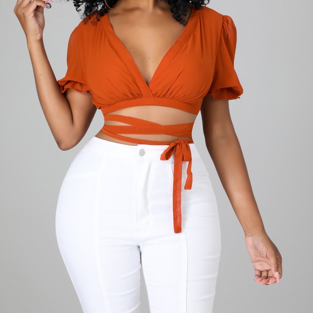 Orange Summer Crop Tie Top